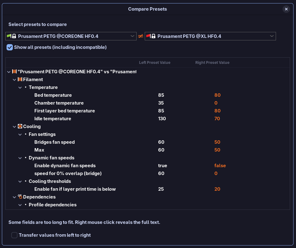 PETG — identical bed temperature for Core One and Core One L